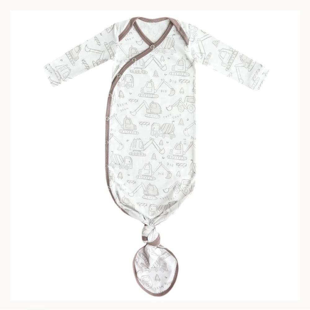 Neutral Construction Print Knotted Sleep Sack - Taupe Trim